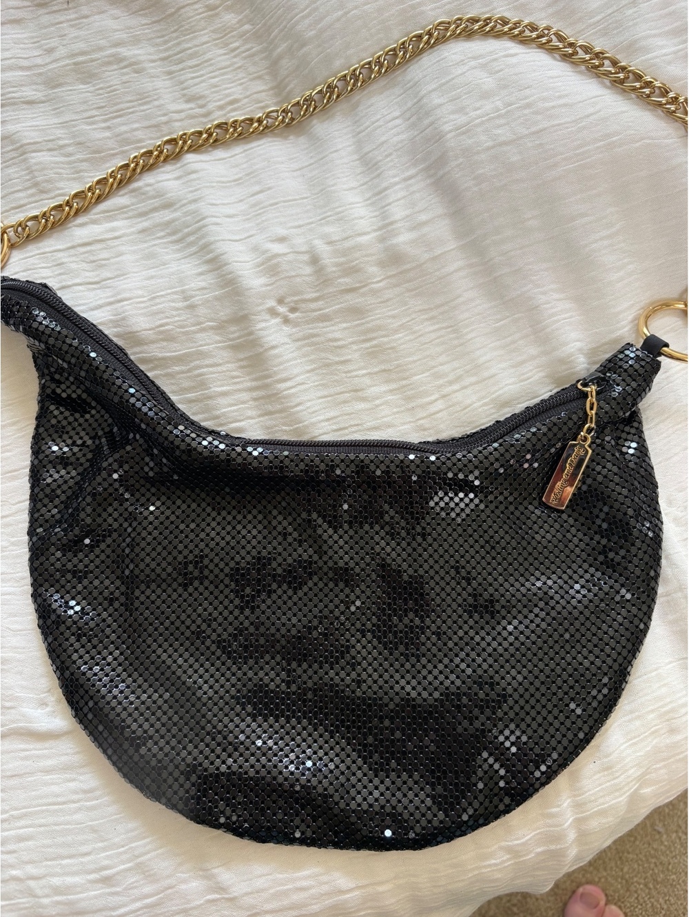 Vintage Whiting & Davis Black Metal Mesh Shoulder Bag Gold Chain Evening Purse